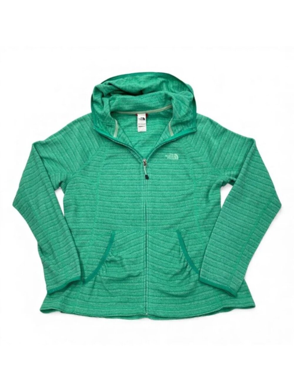 The North Face Green Striped Zip Terry Cloth Hoodie Sweatshirt Jacket Women's XL